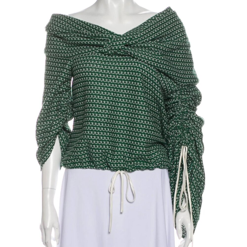 Hellessy Green Off-the-Shoulder Sweater M | US 8 Slouchy Romantic